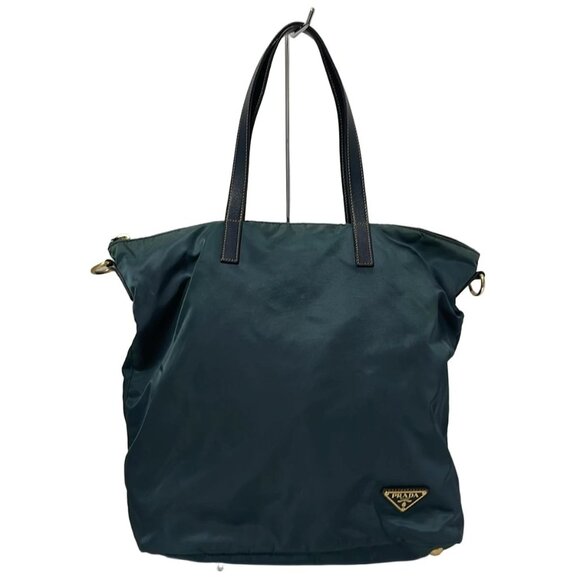 PRADA - Blue Green Navy Nylon Leather Handbag 400-053125 - Picture 1 of 9